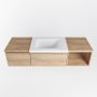 Mondiaz BUKLA badmeubelset 140x45x34cm 0 kraangaten wasbak midden solid surface Talc greeploos 2 lades met softclose Melamine Washed Oak BUKLA20007 - Thumbnail 4