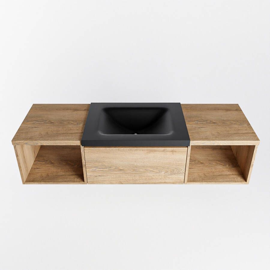 Mondiaz Bukla badmeubel met open module 140cm Washed Oak Cloud wastafel Urban Midden met 1 kraangat