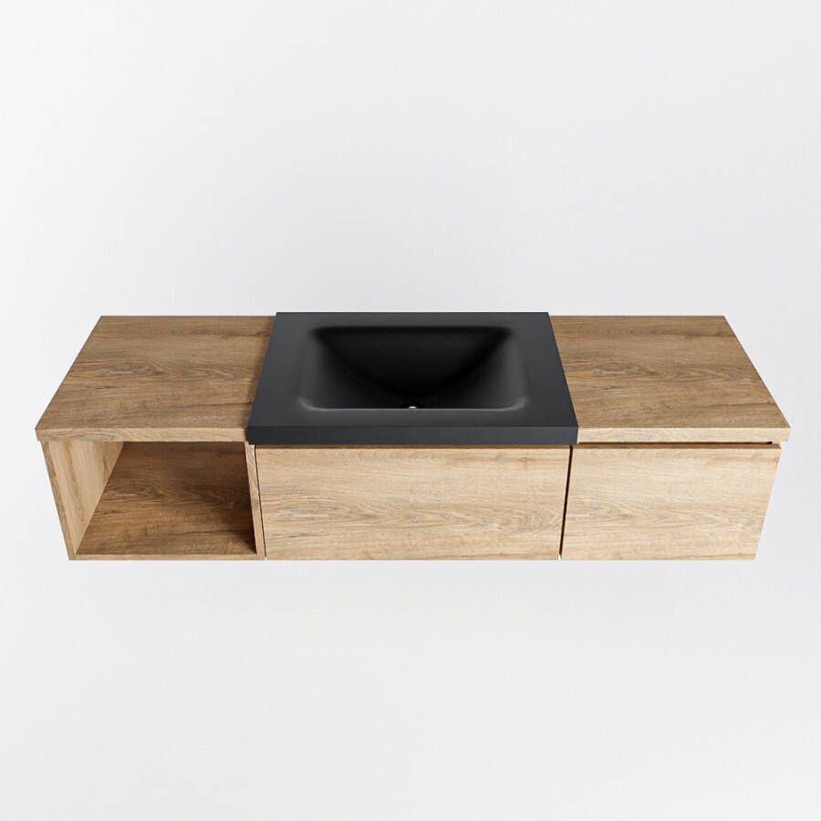 Mondiaz Bukla badmeubel 140cm Washed Oak Cloud wastafel Urban Midden zonder kraangat