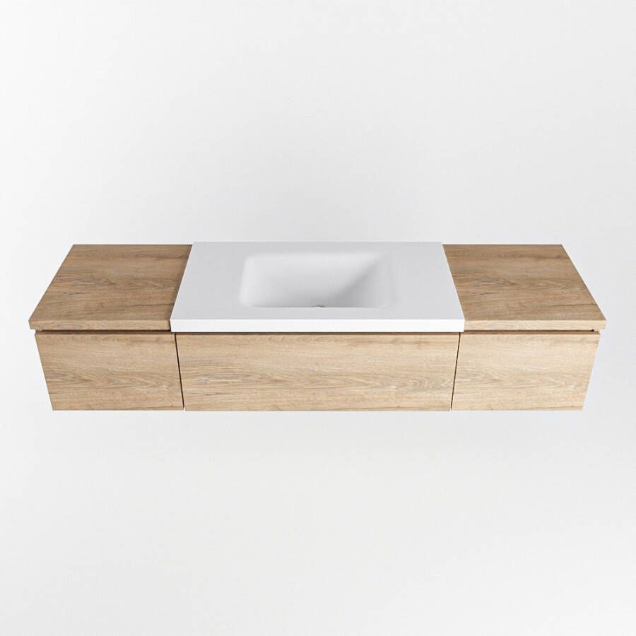 Mondiaz Bukla badmeubel 160cm Washed Oak Cloud wastafel Talc Midden met 1 kraangat