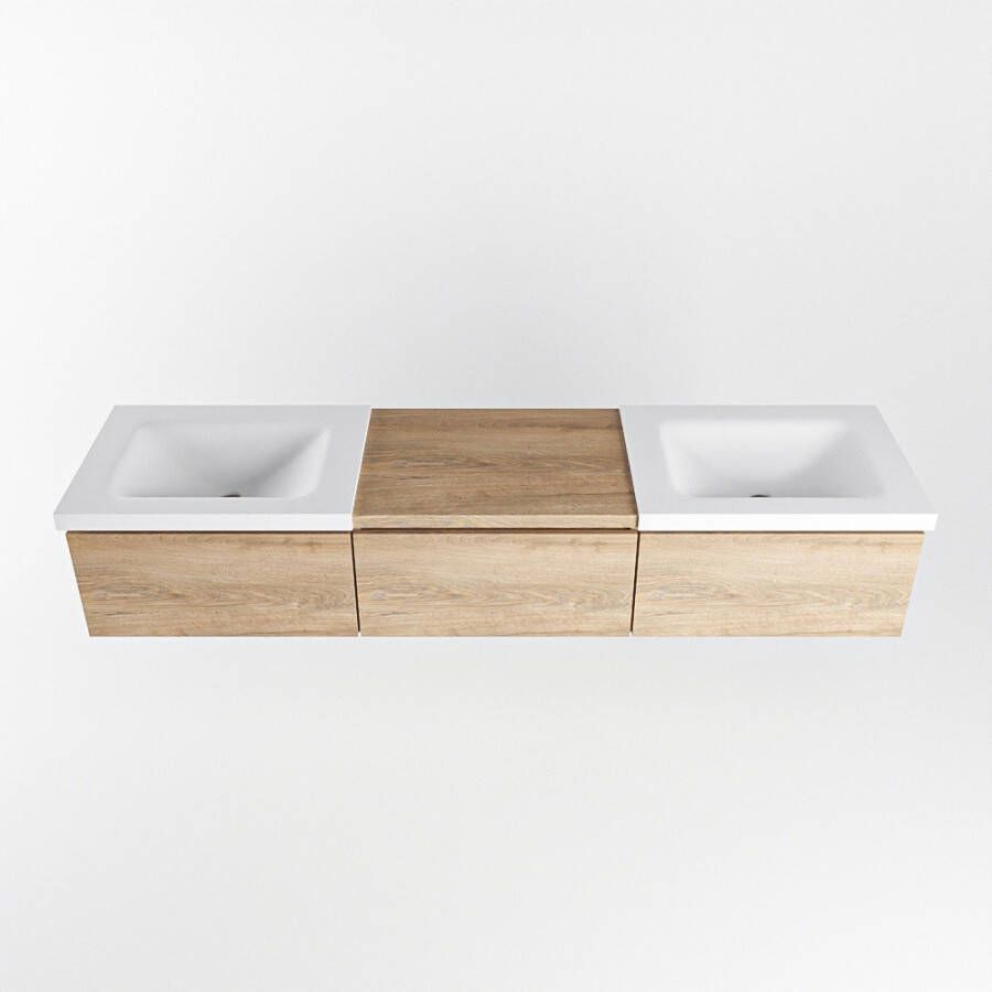 Mondiaz Bukla badmeubel 180cm Washed Oak Cloud wastafel Talc Dubbel zonder kraangat