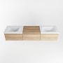 Mondiaz BUKLA badmeubelset 180x45x34cm 0 kraangaten 2 wasbakken solid surface Talc greeploos 3 lades met softclose Melamine Washed Oak BUKLA10043 - Thumbnail 4