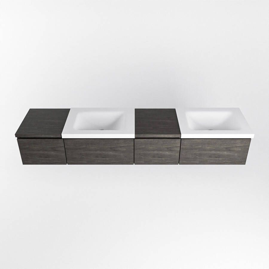 Mondiaz Bukla badmeubel 200cm Dark Brown Cloud wastafel Talc Dubbel met 2 kraangaten