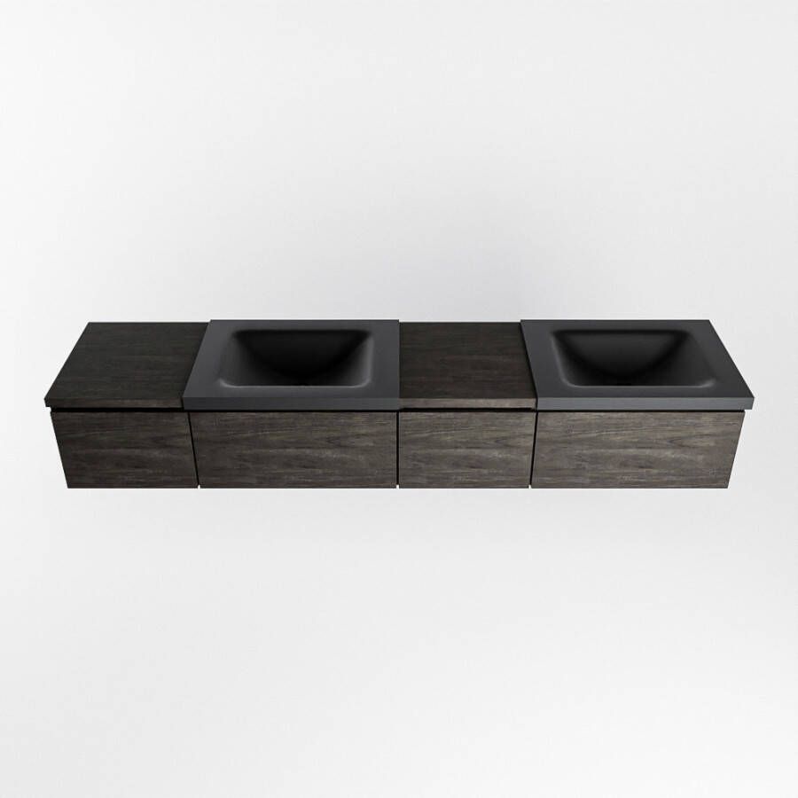 Mondiaz Bukla badmeubel 200cm Dark Brown Cloud wastafel Urban Dubbel met 2 kraangaten