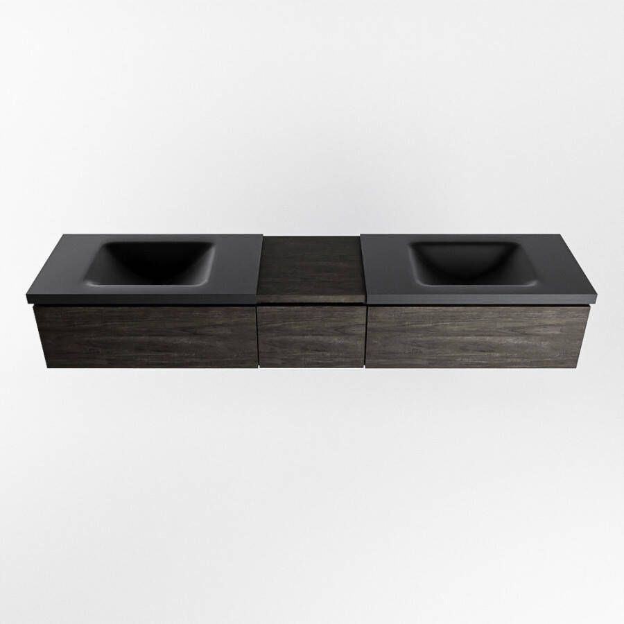 Mondiaz Bukla badmeubel 200cm Dark Brown Cloud wastafel Urban Dubbel met 2 kraangaten