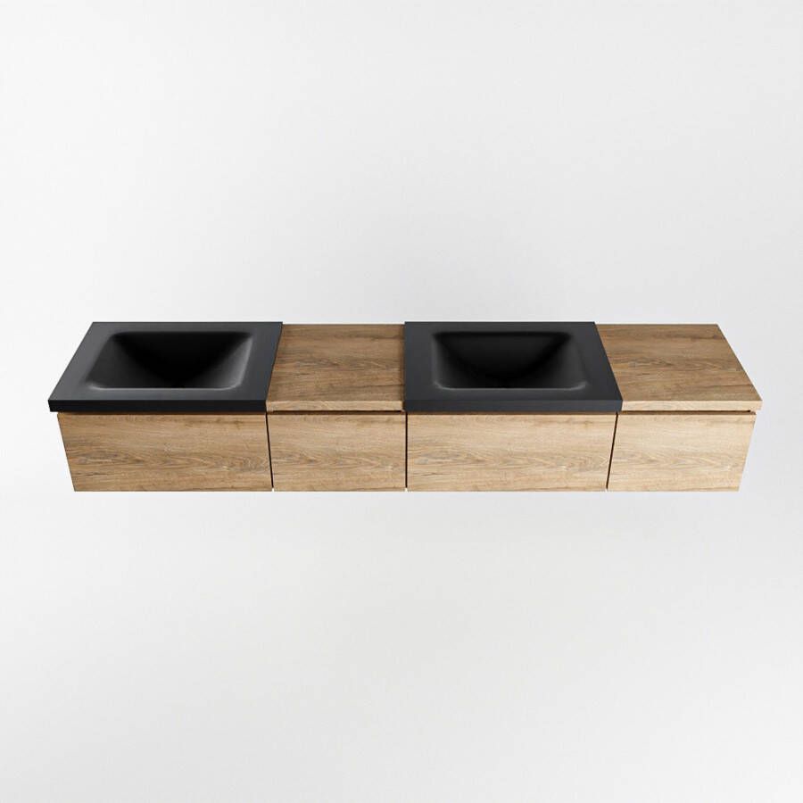 Mondiaz Bukla badmeubel 200cm Washed Oak Cloud wastafel Urban Dubbel zonder kraangat