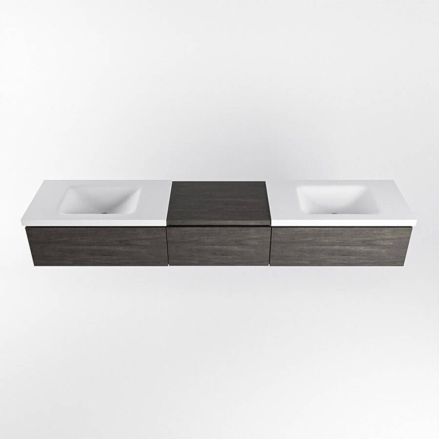 Mondiaz Bukla badmeubel 220cm Dark Brown Cloud wastafel Talc Dubbel zonder kraangat