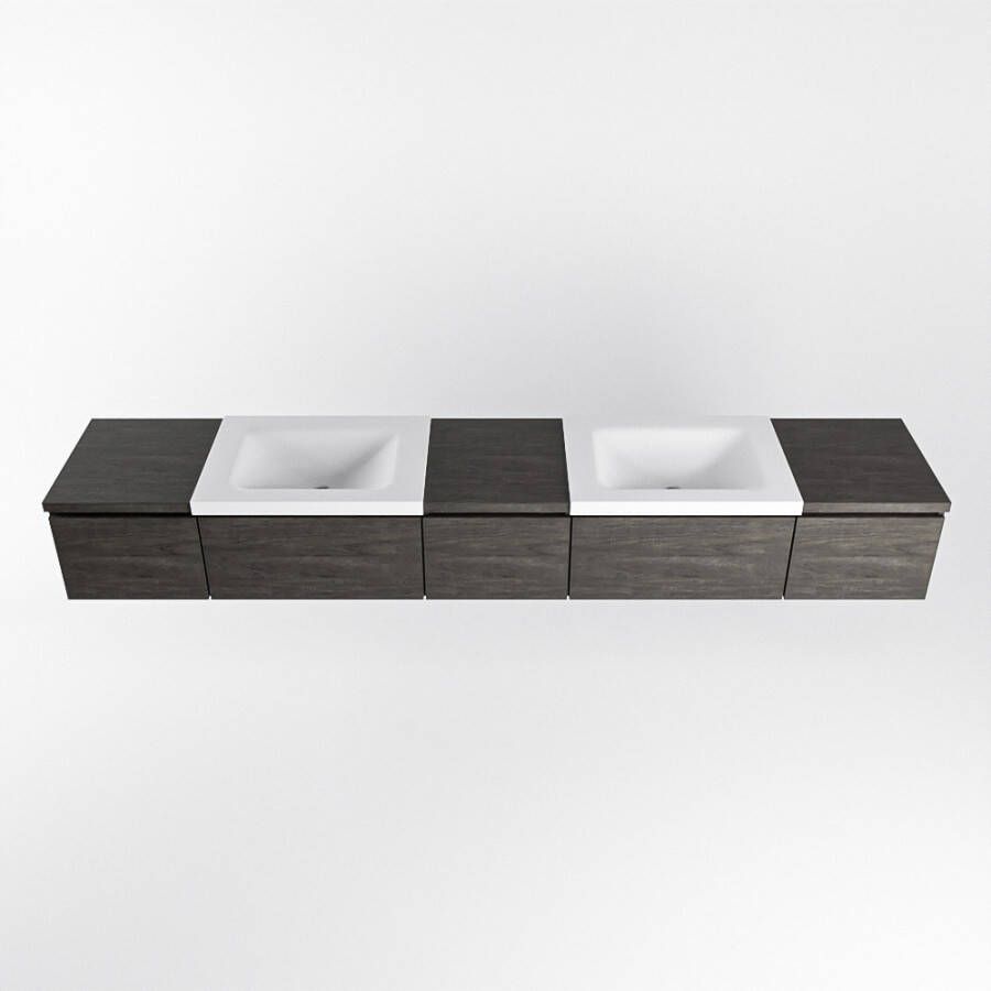 Mondiaz Bukla badmeubel 240cm Dark Brown Cloud wastafel Talc Dubbel zonder kraangat