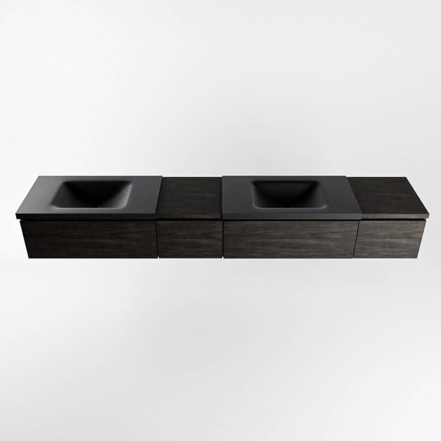 Mondiaz Bukla badmeubel 240cm Dark Brown Cloud wastafel Urban Dubbel met 2 kraangaten