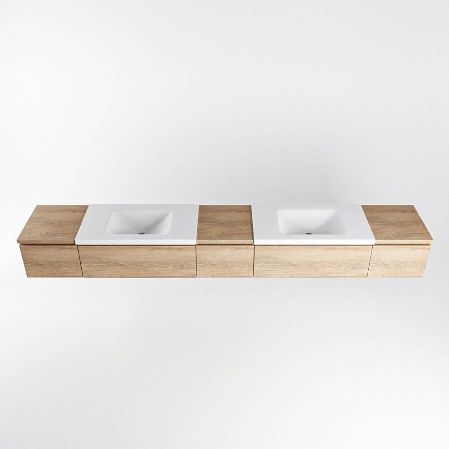 Mondiaz Bukla badmeubel 280cm Washed Oak Cloud wastafel Talc Dubbel zonder kraangat