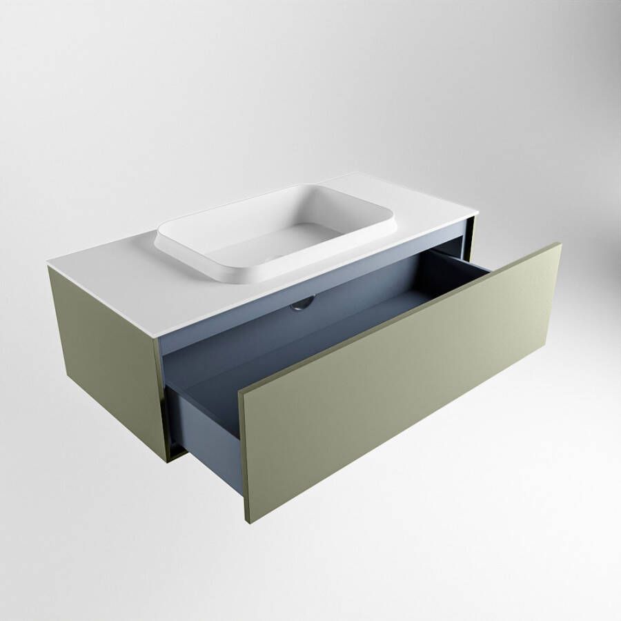 Mondiaz Erin badmeubel 100cm Army Ridge wastafel Talc Midden zonder kraangat