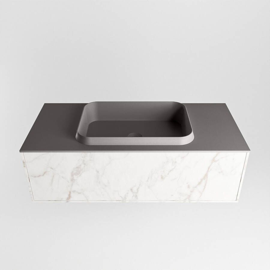 Mondiaz Erin badmeubel 100cm Cararra Ridge wastafel Dark Grey Midden zonder kraangat