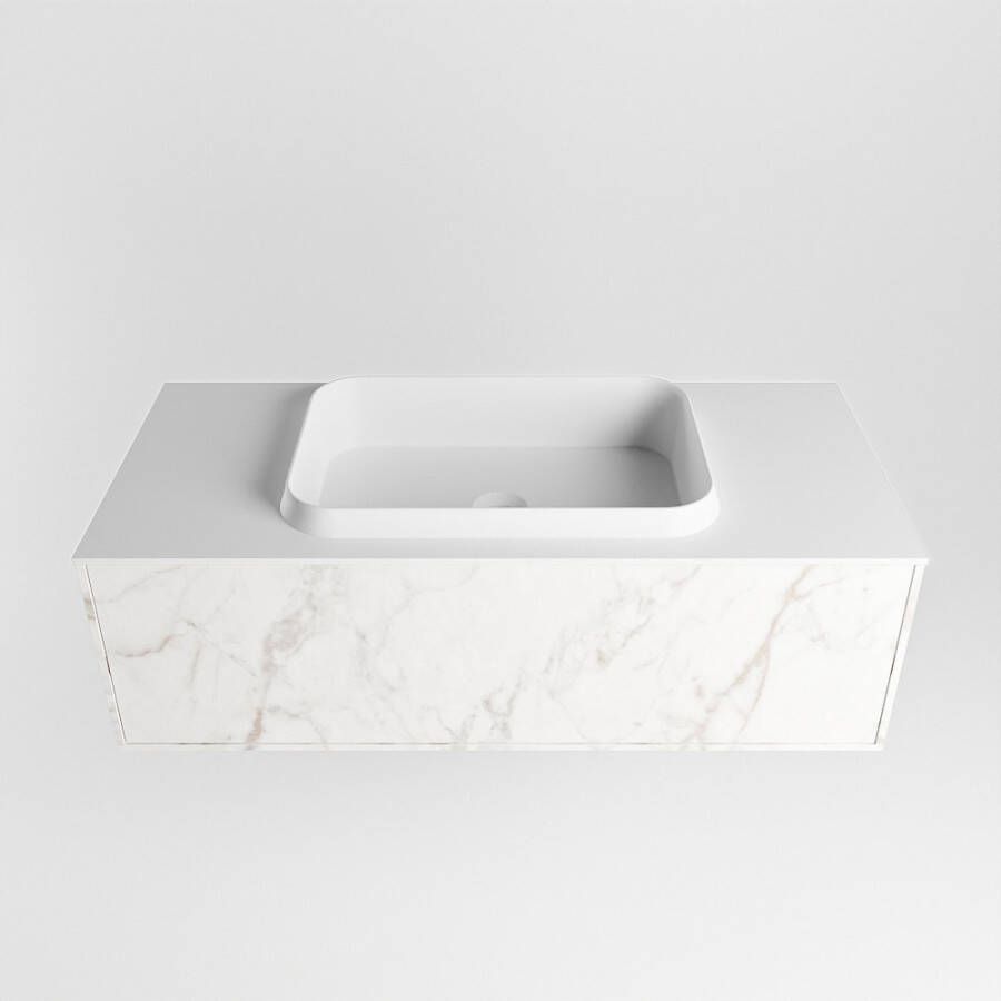 Mondiaz Erin badmeubel 100cm Cararra Ridge wastafel Talc Midden zonder kraangat