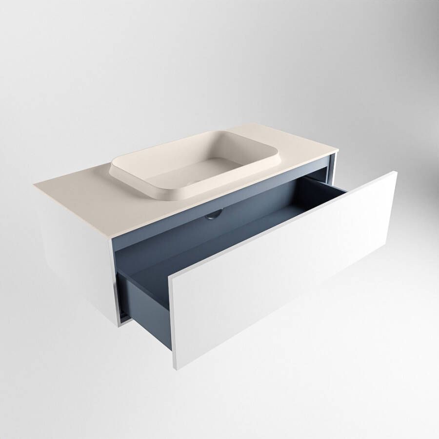 Mondiaz Erin badmeubel 100cm Talc Ridge wastafel Linen Midden zonder kraangat