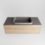 Mondiaz ERIN 100cm badmeubelset onderkast kleur Washed oak met 1 lade Wastafel RIDGE midden zonder kraangaten kleur Dark grey ERIN12179 - Thumbnail 4