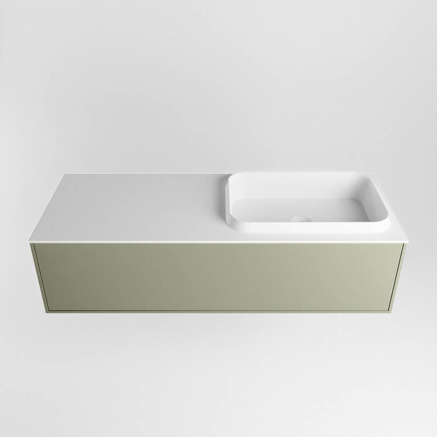 Mondiaz Erin badmeubel 120cm Army Ridge wastafel Talc Rechts met 1 kraangat