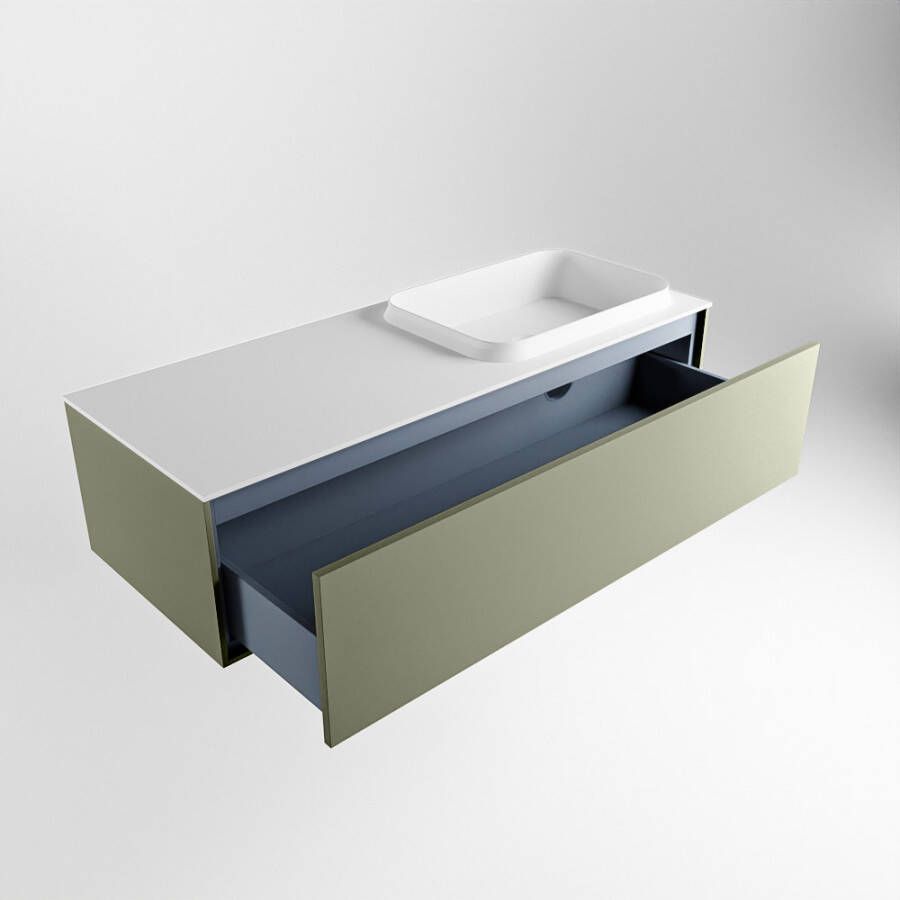 Mondiaz Erin badmeubel 120cm Army Ridge wastafel Talc Rechts met 1 kraangat