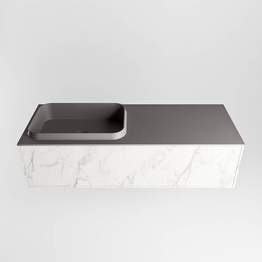 Mondiaz Erin badmeubel 120cm Cararra Ridge wastafel Dark Grey Links met 1 kraangat