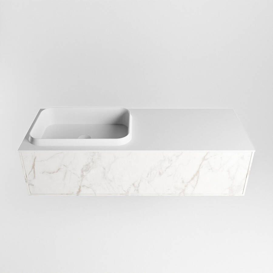 Mondiaz Erin badmeubel 120cm Cararra Ridge wastafel Talc Links zonder kraangat