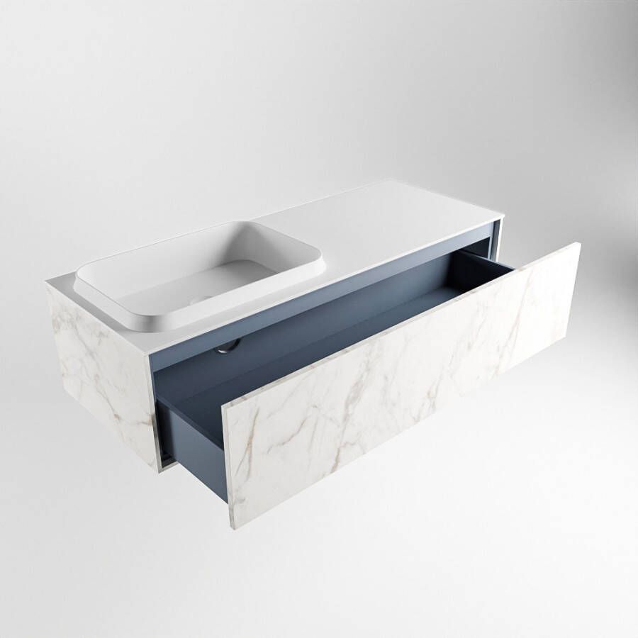 Mondiaz Erin badmeubel 120cm Cararra Ridge wastafel Talc Links zonder kraangat