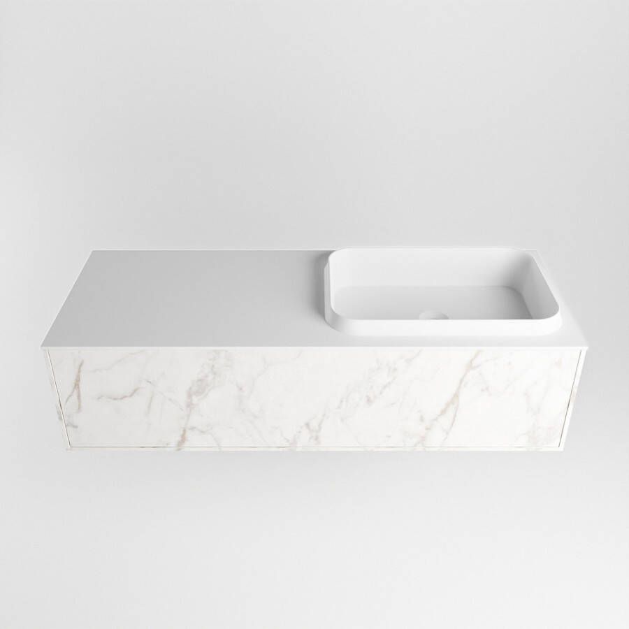 Mondiaz Erin badmeubel 120cm Cararra Ridge wastafel Talc Rechts zonder kraangat