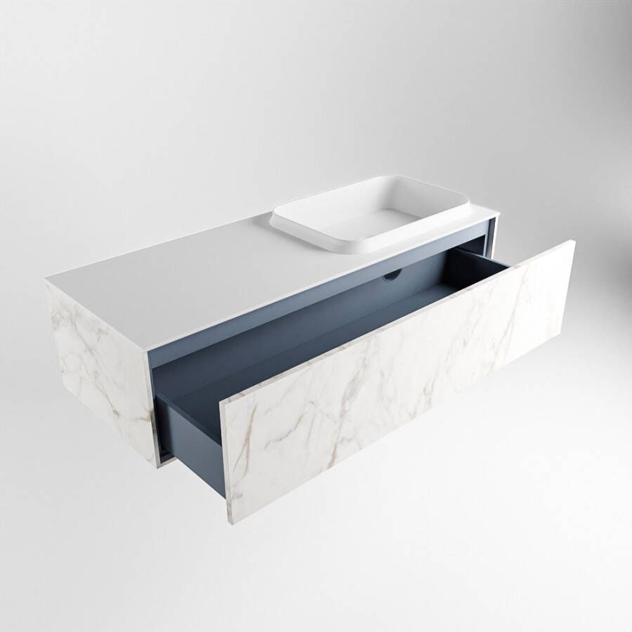 Mondiaz Erin badmeubel 120cm Cararra Ridge wastafel Talc Rechts zonder kraangat
