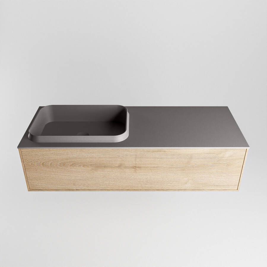 Mondiaz Erin badmeubel 120cm Washed Oak Ridge wastafel Dark Grey Links met 1 kraangat
