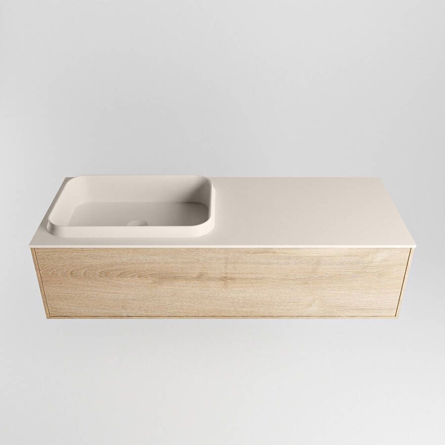 Mondiaz Erin badmeubel 120cm Washed Oak Ridge wastafel Linen Links zonder kraangat