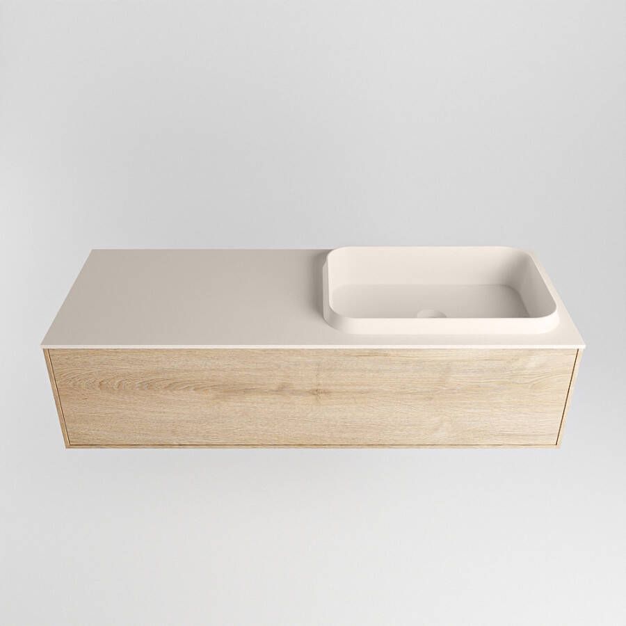 Mondiaz Erin badmeubel 120cm Washed Oak Ridge wastafel Linen Rechts met 1 kraangat