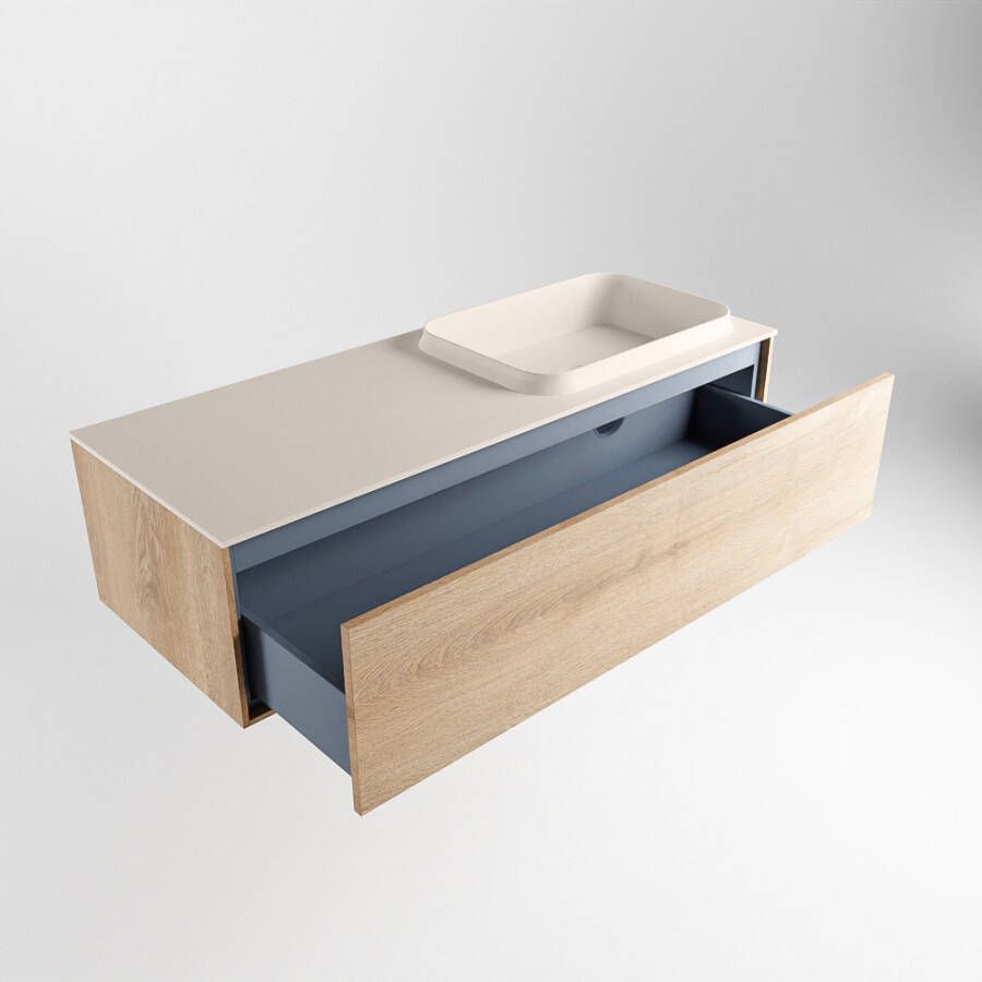 Mondiaz Erin badmeubel 120cm Washed Oak Ridge wastafel Linen Rechts met 1 kraangat