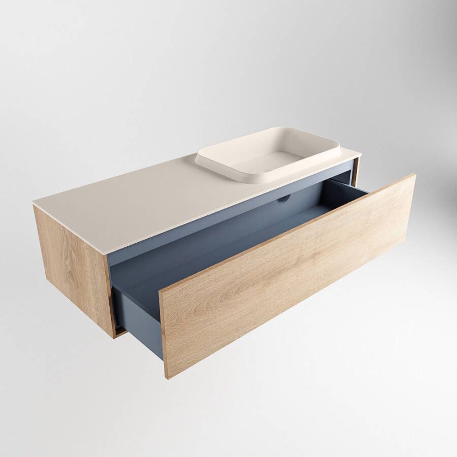 Mondiaz Erin badmeubel 120cm Washed Oak Ridge wastafel Linen Rechts zonder kraangat