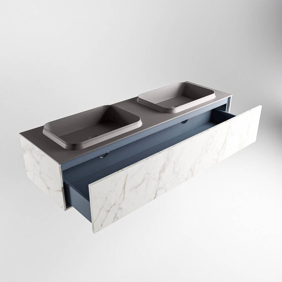 Mondiaz Erin badmeubel 150cm Cararra Ridge wastafel Dark Grey Dubbel met 2 kraangaten