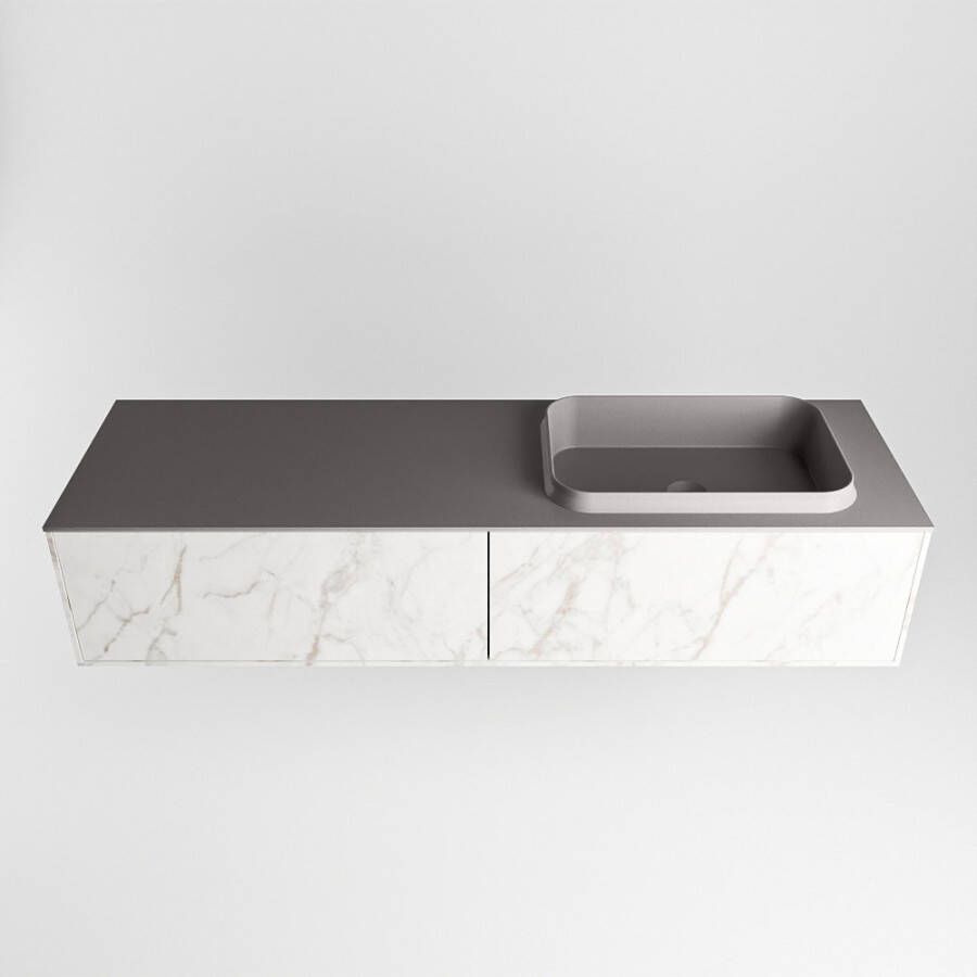 Mondiaz Erin badmeubel 150cm Cararra Ridge wastafel Dark Grey Rechts zonder kraangat