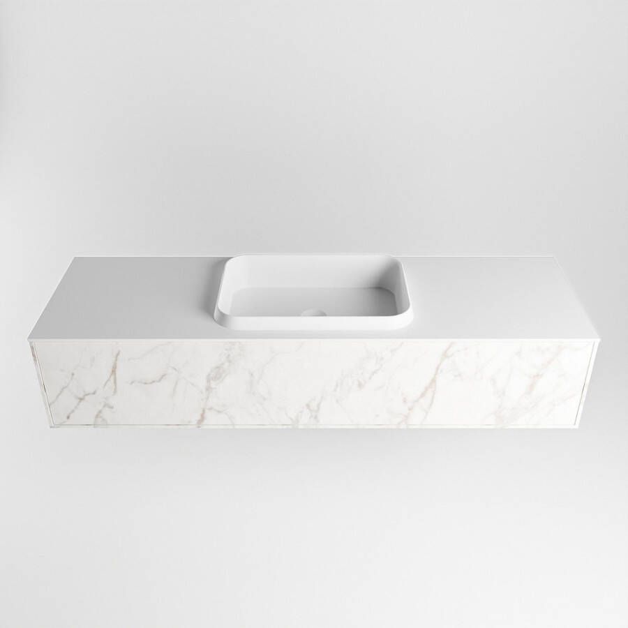 Mondiaz Erin badmeubel 150cm Cararra Ridge wastafel Talc Midden zonder kraangat
