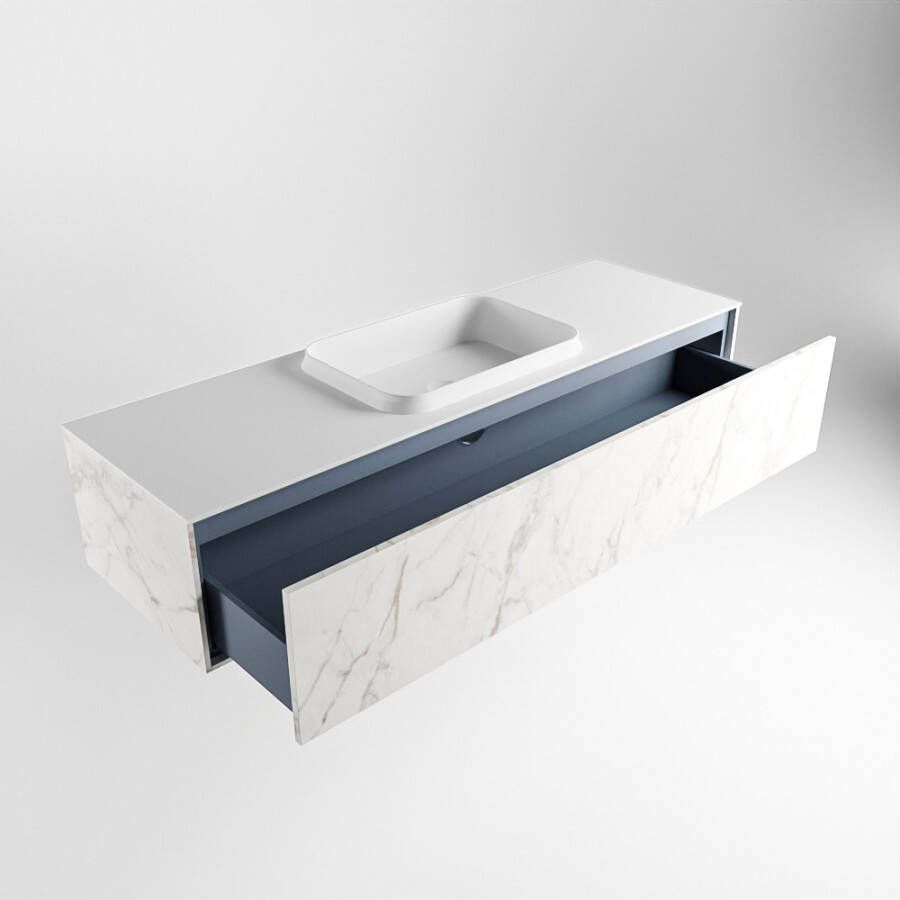Mondiaz Erin badmeubel 150cm Cararra Ridge wastafel Talc Midden zonder kraangat