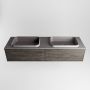 Mondiaz ERIN 150cm badmeubelset onderkast kleur Dark brown met 2 lades Wastafel RIDGE dubbel zonder kraangaten kleur Dark grey ERIN12099 - Thumbnail 4
