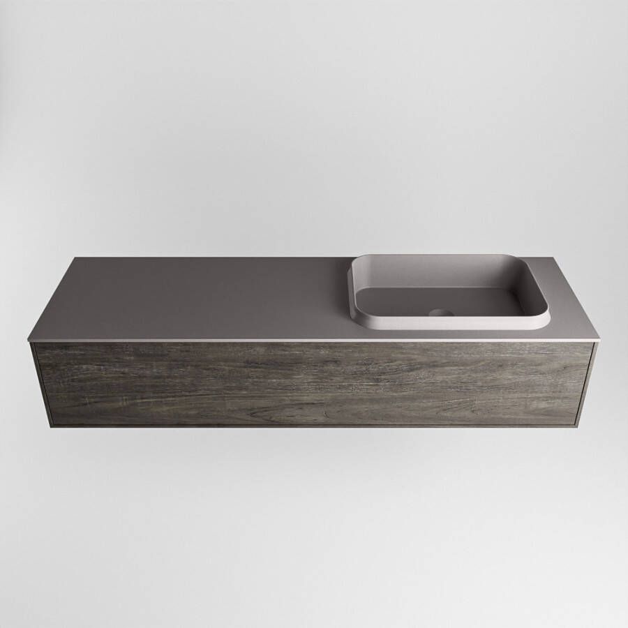 Mondiaz Erin badmeubel 150cm Dark Brown Ridge wastafel Dark Grey Rechts met 1 kraangat