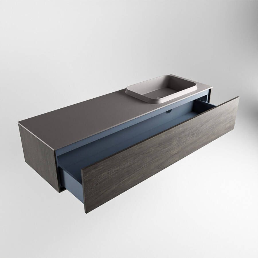 Mondiaz Erin badmeubel 150cm Dark Brown Ridge wastafel Dark Grey Rechts met 1 kraangat