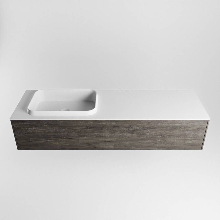 Mondiaz Erin badmeubel 150cm Dark Brown Ridge wastafel Talc Links met 1 kraangat