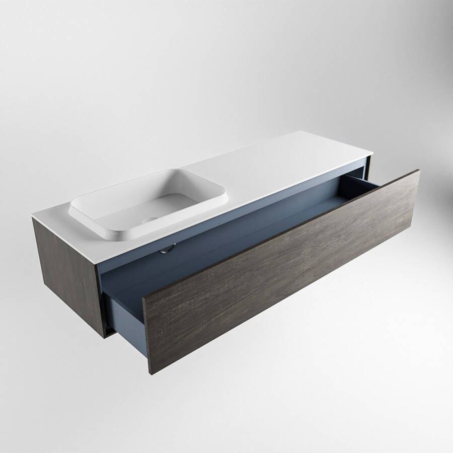 Mondiaz Erin badmeubel 150cm Dark Brown Ridge wastafel Talc Links met 1 kraangat