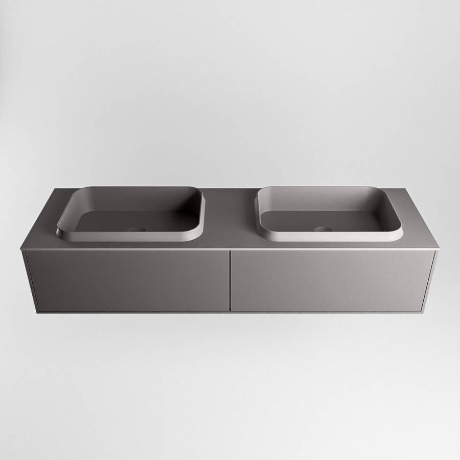 Mondiaz Erin badmeubel 150cm Dark Grey Ridge wastafel Dark Grey Dubbel met 2 kraangaten
