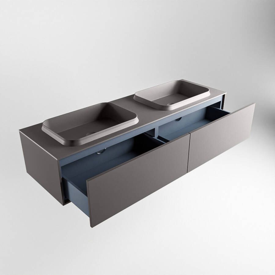 Mondiaz Erin badmeubel 150cm Dark Grey Ridge wastafel Dark Grey Dubbel met 2 kraangaten