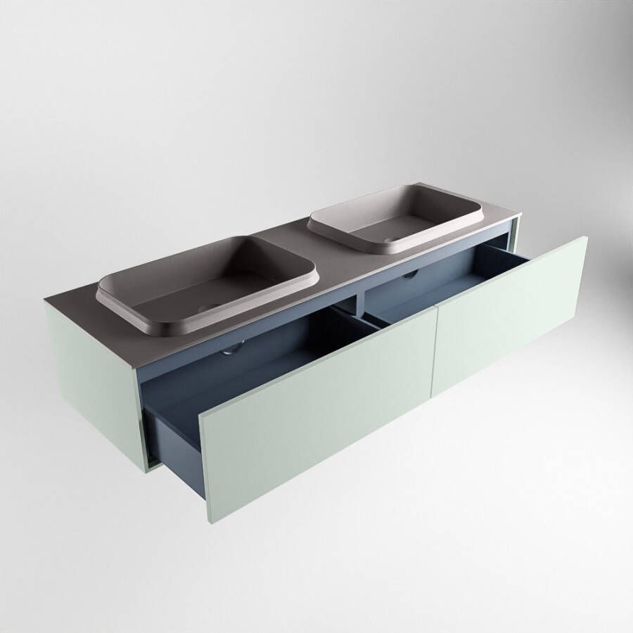 Mondiaz Erin badmeubel 150cm Greey Ridge wastafel Dark Grey Dubbel met 2 kraangaten