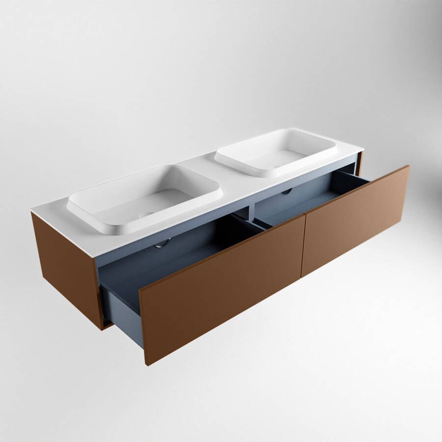 Mondiaz Erin badmeubel 150cm Rust Ridge wastafel Talc Dubbel met 2 kraangaten