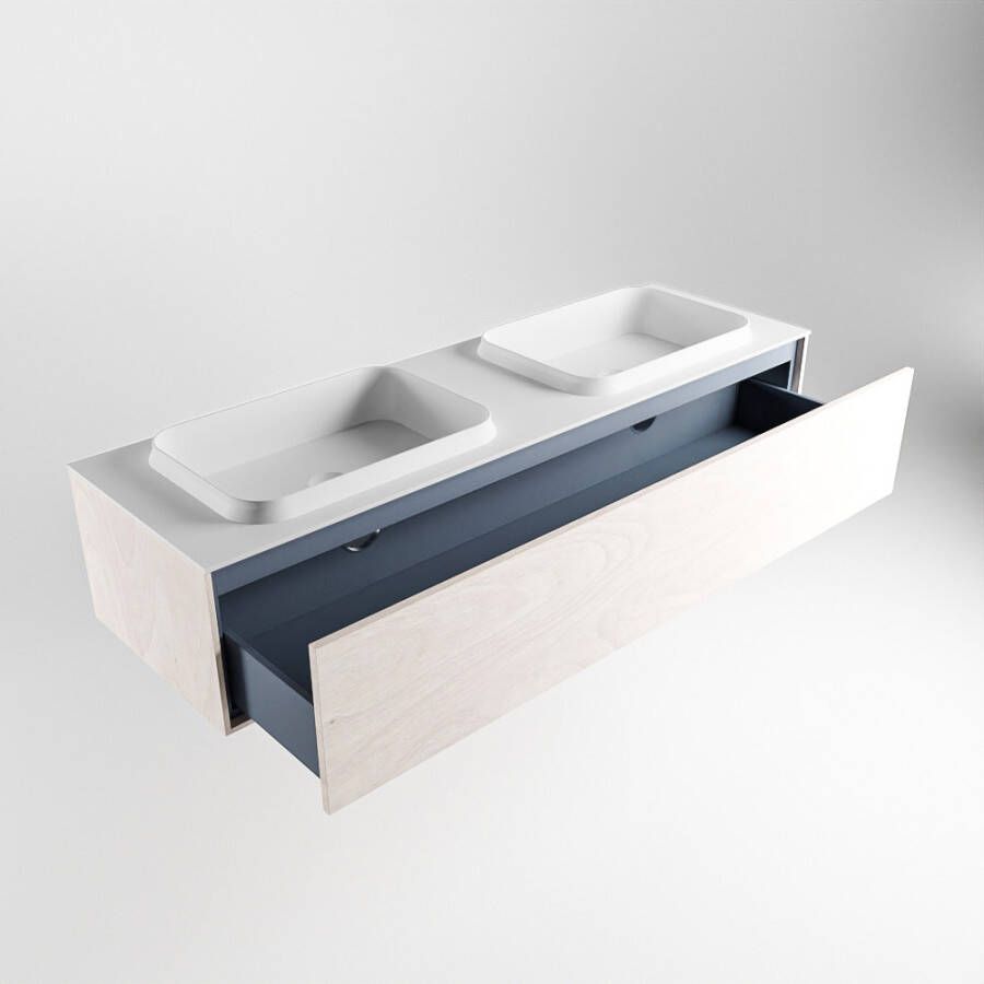 Mondiaz Erin badmeubel 150cm Underlayment Ridge wastafel Talc Dubbel met 2 kraangaten
