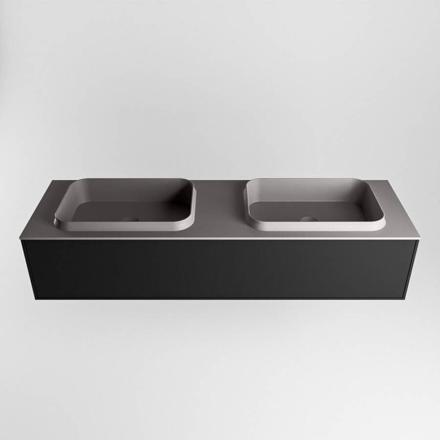 Mondiaz Erin badmeubel 150cm Urban Ridge wastafel Dark Grey Dubbel met 2 kraangaten
