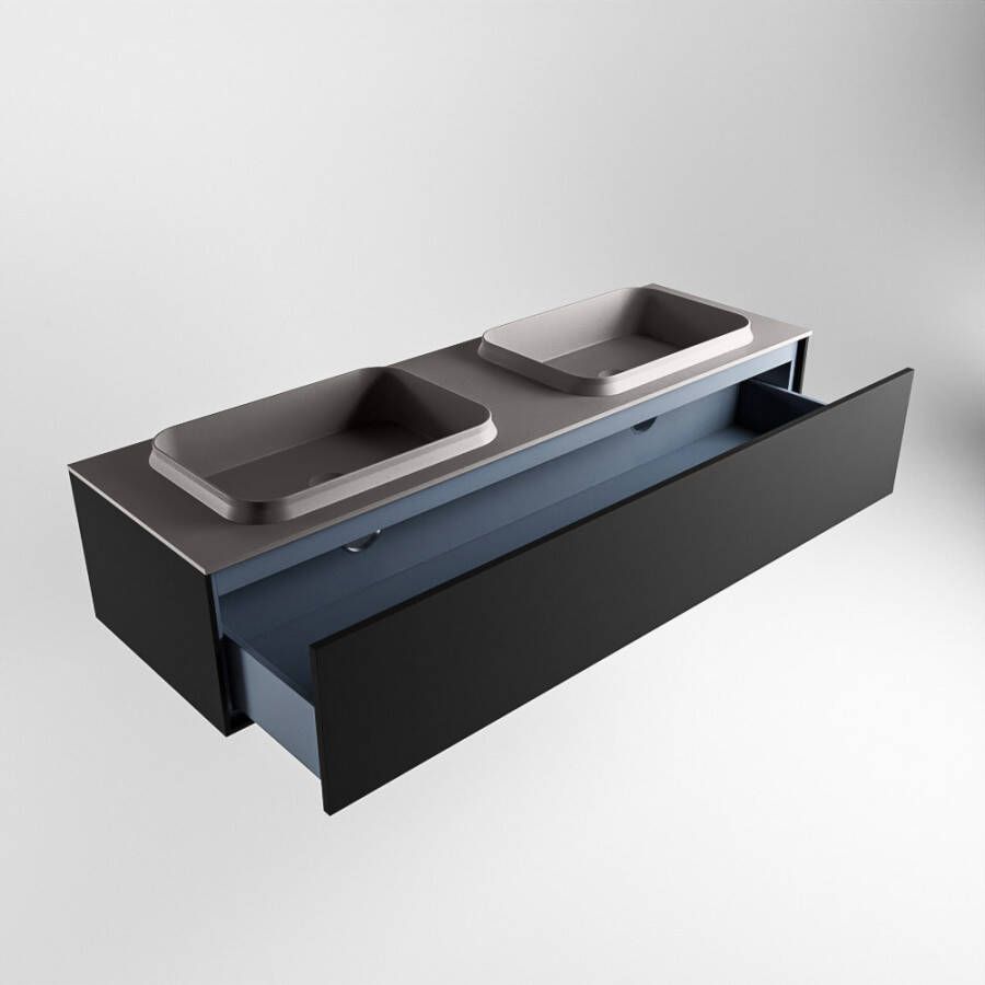Mondiaz Erin badmeubel 150cm Urban Ridge wastafel Dark Grey Dubbel met 2 kraangaten
