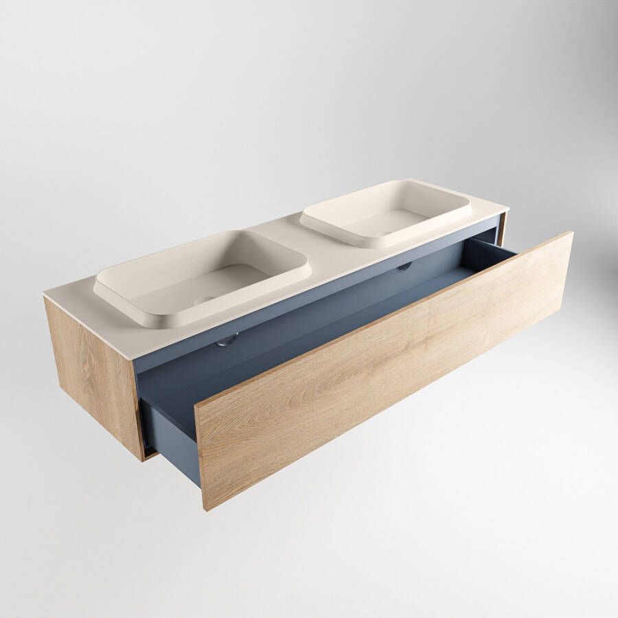 Mondiaz Erin badmeubel 150cm Washed Oak Ridge wastafel Linen Dubbel zonder kraangat