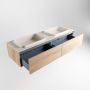 Mondiaz ERIN 150cm badmeubelset onderkast kleur Washed oak met 2 lades Wastafel RIDGE dubbel zonder kraangaten kleur Linen ERIN12949 - Thumbnail 5
