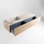 Mondiaz ERIN 150cm badmeubelset onderkast kleur Washed oak met 2 lades Wastafel RIDGE links zonder kraangaten kleur Linen ERIN12947 - Thumbnail 5